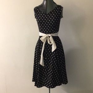 1950s Black & white polka dot swing dress w/ sash
